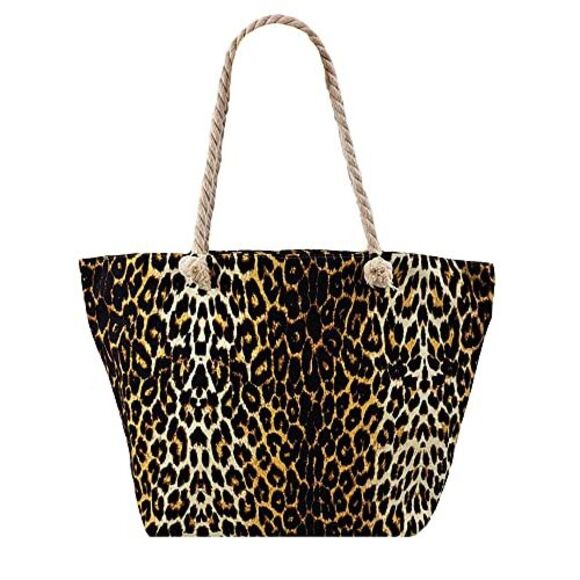 Exotic Leopard Print Beach Tote Bag With Rope Handles - Picture 2 of 3